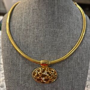 Gold and Brown Necklace with Ornate Pendant
